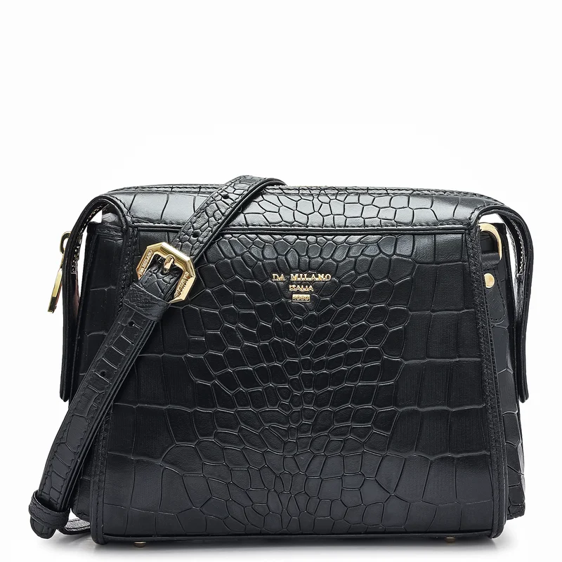 دا ميلانو حقيبة كروس جلد تمساح صغيرة - أسود